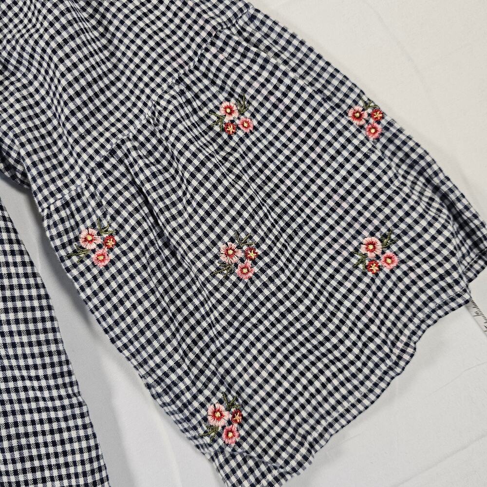 Gingham Floral Embroidered Blouse Cottagecore Top Loose Fit Women's - Picture 4 of 8